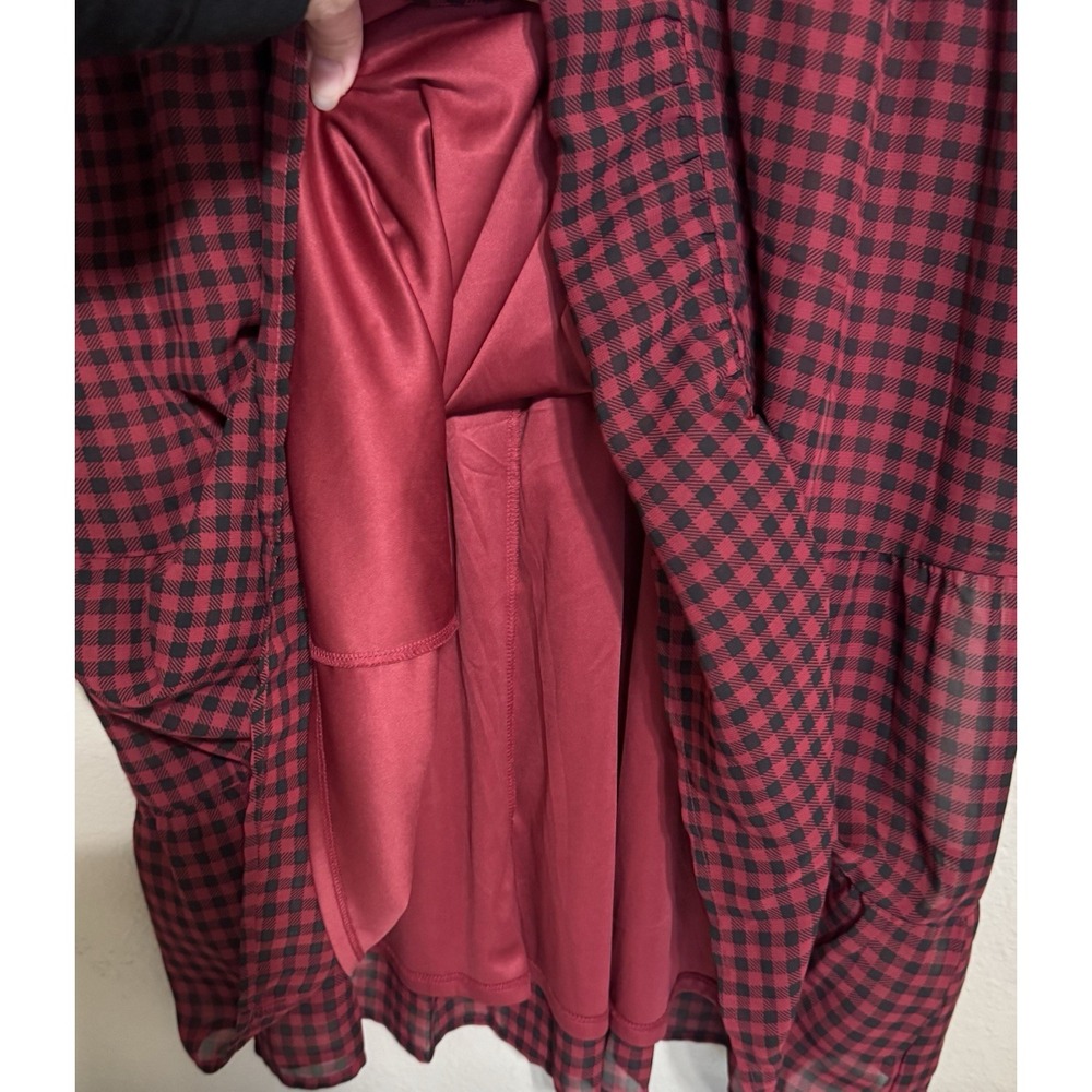 Maurice's Women's Plaid‎ Tiered Dress Red & Black 1X Whimsy Preppy Cottagecore - Picture 5 of 10